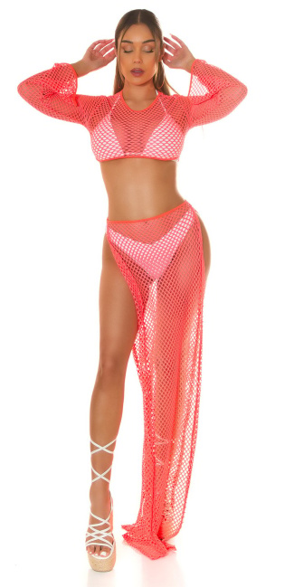 Highwaist Net Maxi Skirt / Cover-Up Coral